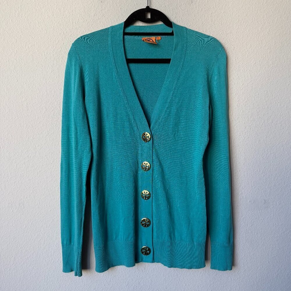 Tory Burch Simone Cardigan Sweater in Turquoise Size S